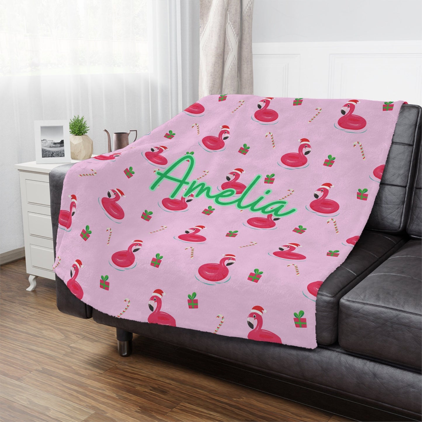 Personalized Flamingo Christmas Blanket