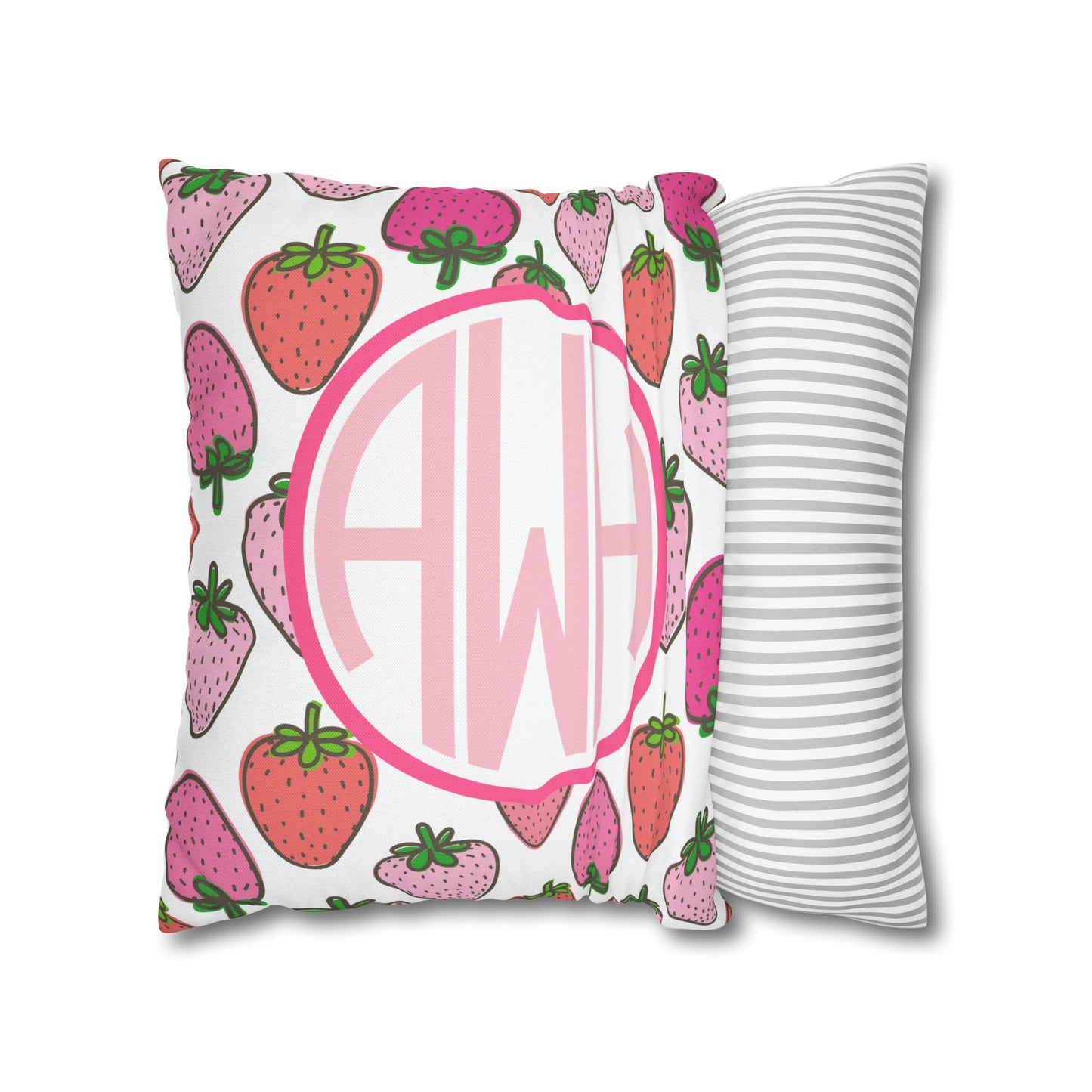 Personalized Monogram Strawberry Pillow Cover