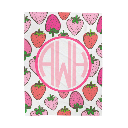 Personalized  Strawberry Monogram Blanket