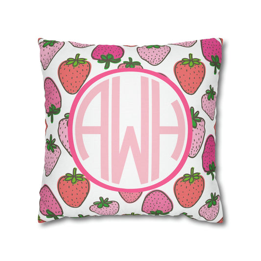 Personalized Monogram Strawberry Pillow Cover